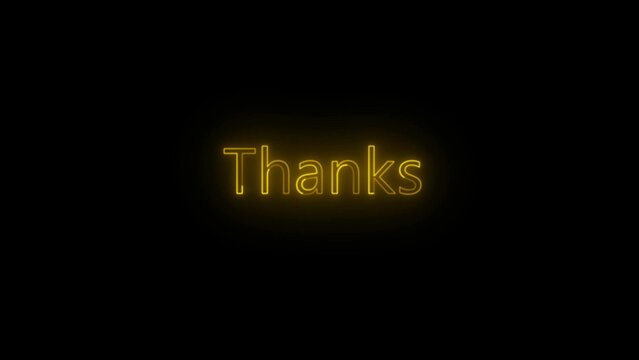 Glowing neon thanks text displayed against a dark black background for appreciation and gratitude messaging