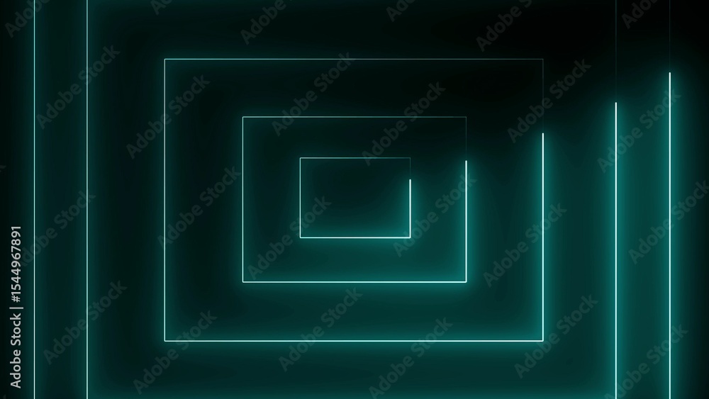 Poster abstract geometric design with neon light squares and vertical lines against a dark background perfe