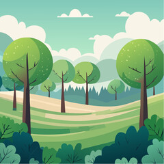 Obraz premium Layered Vector Tree Landscape Repeat Pattern Illustration