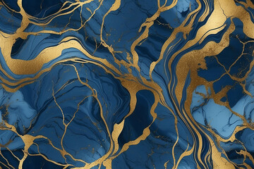 Luxurious abstract background of deep blue with flowing gold veins and texture details