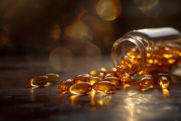 Golden Glow of Health:  Close-up of Transparent Capsules