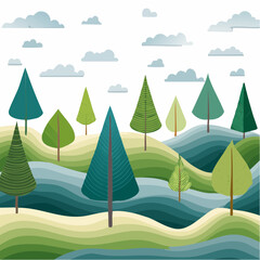 Obraz premium Layered Vector Tree Landscape Repeat Pattern Illustration