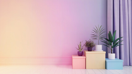 Pastel colored wall with indoor plants in the living room or interior space design