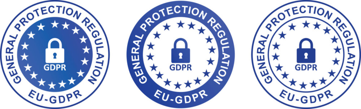 General data protection regulation with padlock (GDPR). EU GDPR label. A sticker with, a European sign. Ready badges, tags, stamps and labels template