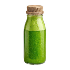 Healthy green smoothie in glass bottle with natural food ingredients for nutritious lifestyle