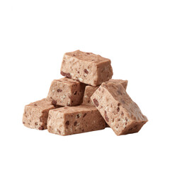 A tempting stack of soft, chewy nougat pieces, showcasing a delicious blend of textures and flavors, perfect for confections or sweet treats.