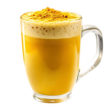 Golden Turmeric Latte in a Glass Mug with Frothy Top