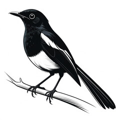 Fototapeta premium Elegant Black and White Magpie Bird Illustration