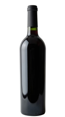 Elegant wine bottle with sleek design, featuring dark glass body and green accent on neck, perfect for showcasing fine wines