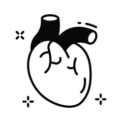 A premium glyph icon featuring human heart organ