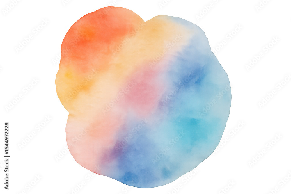 Poster soft, blended watercolor blob with vibrant hues creating an abstract, artistic design on a transpare