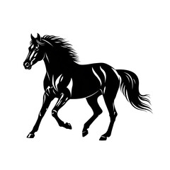 Obraz premium Elegant Black Horse Silhouette in Mid-Step on White Background – Minimal Vector Art