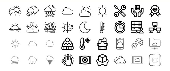 Black and White Weather Cloud Server Icons Collection
