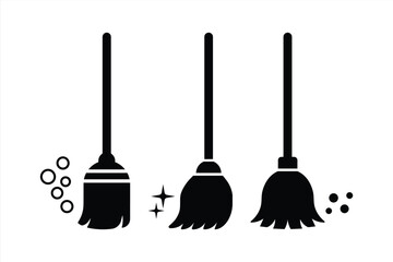 Naklejka premium Broom vector icons set