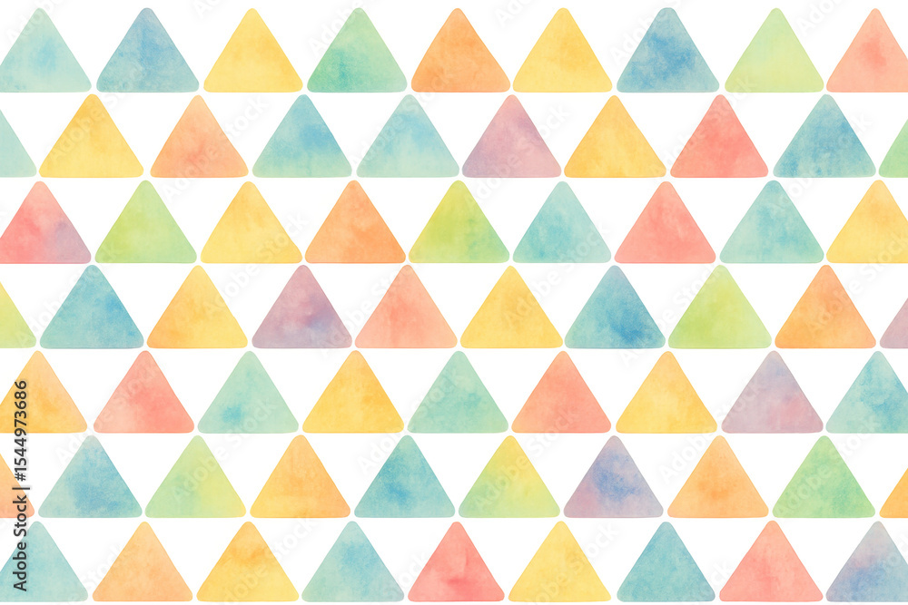 Poster seamless pattern of watercolor pastel-colored triangles creating a colorful and geometric design on 