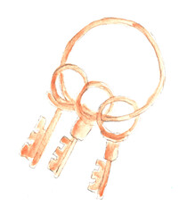 Keychain. Watercolor illustration, hand drawn modern freehand new