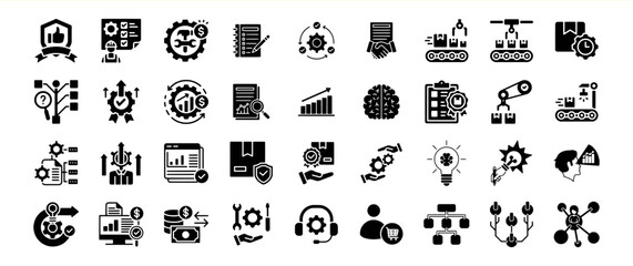 Black Glyph Icon Set Business Process Management Workflow Automation Collection