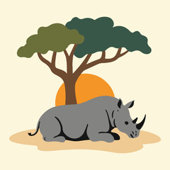 Fototapeta premium World Rhino Day vector illustration with solid colors, featuring rhinos, nature elements, and conservation themes for wildlife protection and awareness campaigns.