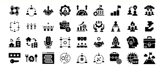 Black Glyph Icons Business Teamwork Startup Success Collection