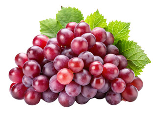 Fototapeta premium Lush Bunch of Red Grapes with Vibrant Green Leaves A I Generated Image isolated on a transparent background