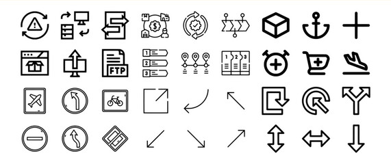 Black Line Icon Bundle 270 Arrows Navigation Symbols