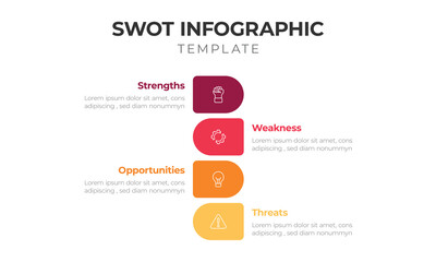 Fototapeta premium SWOT Analysis Infographic Template with Four Colorful Segments Around Circle – Strategic Planning Diagram
