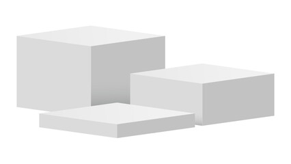 Three White Square Product Display Podiums - Transparent Background
