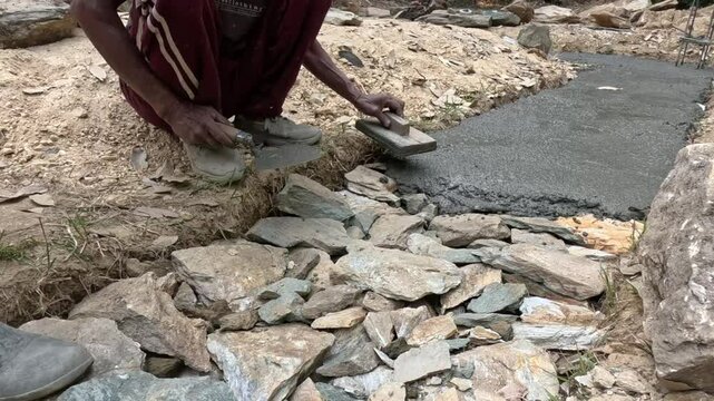 Manual Labor: Building with Stones and Mortar in India - 4K