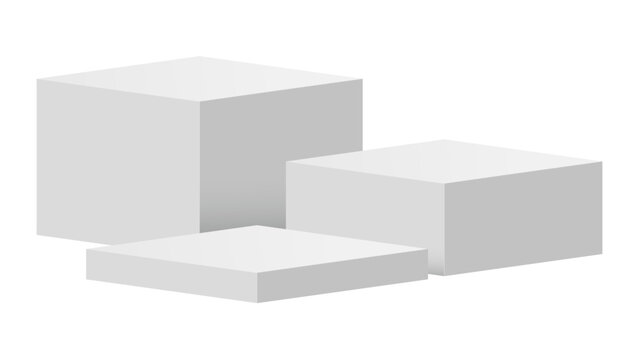 Three White Square Product Display Podiums - Transparent Background
