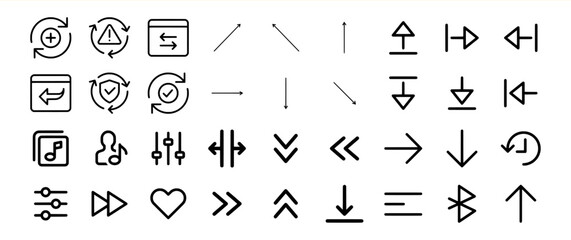 Black Line Icon Collection Arrows Buttons Music Media Interface Symbols