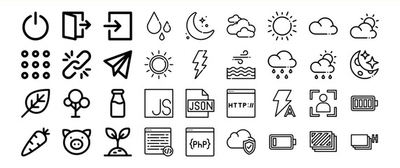 Black Line Icon Collection Bundle 258 Web Development Nature Symbols