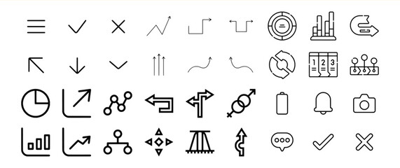 Black Line Icon Set Arrows Charts Graphs Symbols Collection