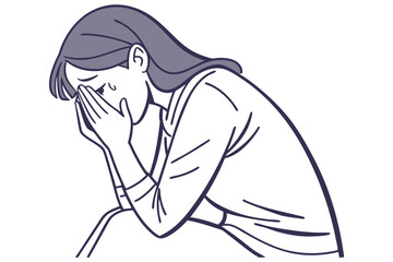 Sad Woman Covering Face Illustration