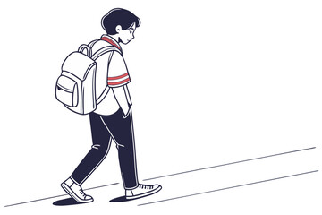 Student Boy Walking with Bag Vector
