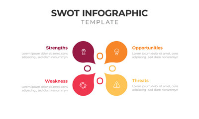 SWOT Analysis Infographic Template with Four Colorful Segments Around Circle – Strategic Planning Diagram