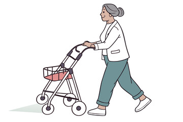 Senior Woman Using Rollator Walker