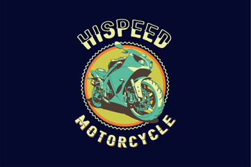 Vintage Motorcycle Illustration with Bold Colors and Retro Typography Design