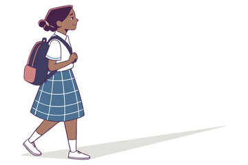 Student Girl Walking to School Vector