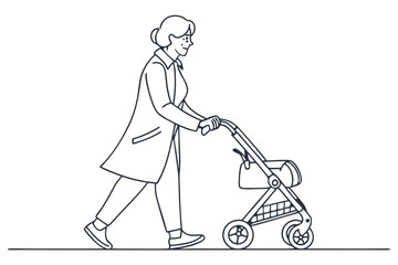 Older Lady Walking with Rollator Art