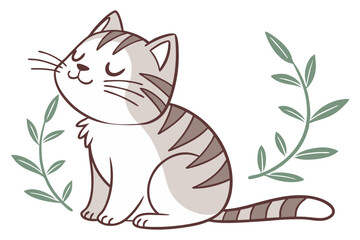 Sitting Cat with Closed Eyes Vector
