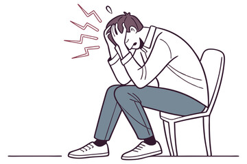 Frustrated Male Holding Head Vector
