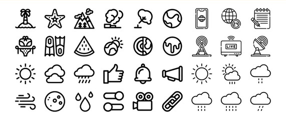 Black Outline Icon Collection Travel Weather News Media Symbols