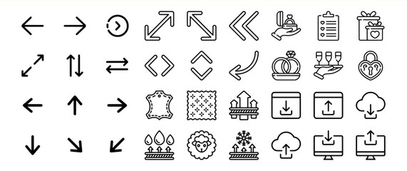 Collection of Black Line Arrows Icons Wedding Rings Gifts and More