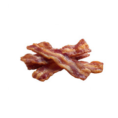 Savory crispy bacon strips on a white isolated background, perfect for breakfast dishes or culinary concepts.