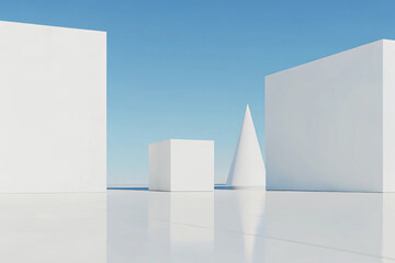 3D Minimal Architecture Background &ndash; Abstract Geometric Building Design, Modern 3D Render Illustration