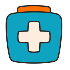 Obraz premium Cartoon illustration of a teal first-aid kit with a white plus sign.