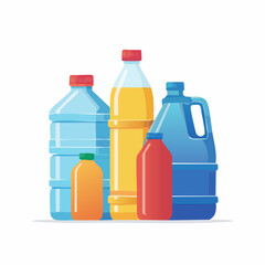 Assortment of Liquid Containers: A vibrant display of varied plastic containers, filled with colorful liquids, showcases their role in modern convenience and product packaging.