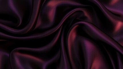 Obraz premium Smooth, glossy dark purple and black satin fabric with subtle red highlights draped in soft, flowing folds.