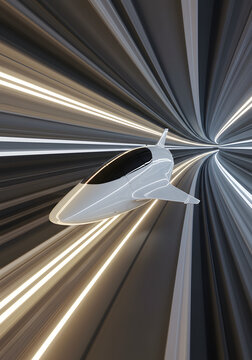 Futuristic High-Speed Transport in Illuminated Tunnel