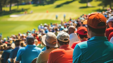 Crowd watching players during golf tournament stock photo --ar 16:9 --raw --v 6 Job ID: e57ed10a-7202-4bb6-ad9a-0a27a26d501b
